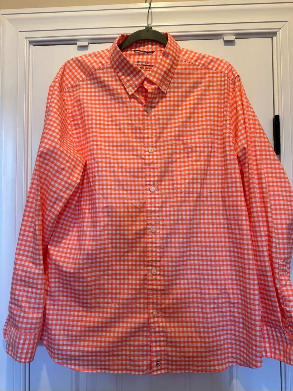 Vineyard Vines Performance Orange Gingham Button-Up Shirt